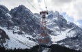 Ropeway to the top of the zugspitze, the highest mountain in germany in the bavarian alps on a cloudy day Royalty Free Stock Photo