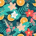 ropical foliage, and vibrant fruit motifs pattern