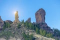 Roque Nublo view landscape, dramatic sunset sunrise in mountains