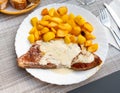 Roquefort veal steak served with fried potato