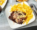 Roquefort veal steak served with fried potato