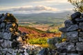 Ros Castle view looking west through Dry Stone Wall Royalty Free Stock Photo