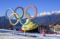 ROSA KHUTOR, RUSSIA - JANUARY 21, 2023: Olympic Rings at the venue of the ski competitions of the 2014 Winter Olympics Royalty Free Stock Photo