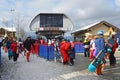 Rosa Khutor, Sochi, Russia, January, 26, 2018. Sochi, skiers and snowboarders at the upper station of the cableway `Olimpia` in th Royalty Free Stock Photo