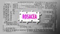 Rosacea as a complex subject, related to important topics spreading around as a word cloud. ,3d illustration