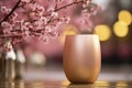 Rosacea ceramic glass next to some cherry blossoms