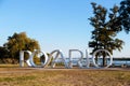 ROSARIO, ARGENTINA. Big Letters of the city name in a panoramic pointview next to parana river