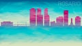 Rosario Argentina Skyline City Silhouette. Broken Glass Abstract Geometric Dynamic Textured. Banner Background. Colorful Shape Com