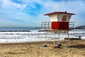 Rosarito, Mexico September 10, 2023: A guard house of the beach guards on a beautiful beach of Rosarito in Baja California.