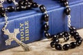 Rosary beads, cross and Bible Royalty Free Stock Photo
