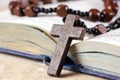 Rosary beads, cross and Bible Royalty Free Stock Photo
