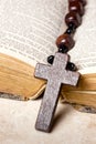 Rosary beads, cross and Bible Royalty Free Stock Photo