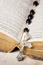 Rosary beads, cross and Bible Royalty Free Stock Photo