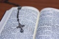 Rosary beads and a holy bible Royalty Free Stock Photo