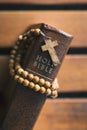 Rosary beads and holy bible. Royalty Free Stock Photo