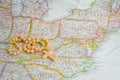 rosary beads on map. Pray for New York Royalty Free Stock Photo