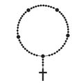 Rosary beads silhouette. Prayer jewelry for meditation. Catholic chaplet with a cross. Religion symbol. Vector