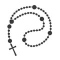 Rosary beads silhouette. Prayer jewelry for meditation. Catholic chaplet with a cross. Religion symbol. Vector Royalty Free Stock Photo