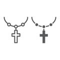 Rosary catholic faith line and glyph icon, religion and prayer, necklace with cross sign, vector graphics, a linear Royalty Free Stock Photo