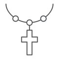 Rosary catholic faith thin line icon, religion and prayer, necklace with cross sign, vector graphics, a linear pattern Royalty Free Stock Photo