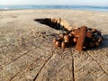 Rosary, The Catholic symbol of faith on wooden table. Top view.