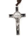 Rosary crucifix detail, cross isolated on white background.