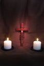 Rosary, Crucifix and Two Candles Royalty Free Stock Photo