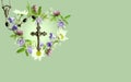 Rosary and wild flower wreath card Royalty Free Stock Photo