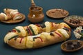 Rosca de Reyes over green background Royalty Free Stock Photo