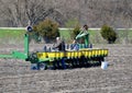 ROSCOE, ILLINOIS - APRIL 26,2020: John Deere 1770 planter being loaded with corn seed for planting Royalty Free Stock Photo