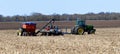 ROSCOE, ILLINOIS - APRIL 26,2020: John Deere 7800 tractor ready to plant corn field Royalty Free Stock Photo