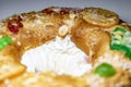 RoscÃÂ³n. Roscon de Reyes. Kingcake. Bun made with a sweet dough in the shape of a toroid decorated