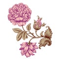 Rose flower vintage pink Baroque Victorian floral ornament frame border golden leaf scroll engraved red pattern decorative tattoo