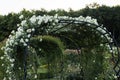 Rose arches along the garden path. Entrance to the rosarium