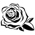 Rose blooming icon. Vector illustration of a rose with leaves. Hand drawn beautiful rose flower