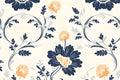 Nature wallpaper leaf rose floral pattern seamless textile blue vintage flower Royalty Free Stock Photo