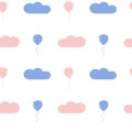 Rose and blue serenity clouds and balloons seamless pattern background illustration