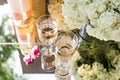 Rose blush wine in glasses. Bottle of rose wine with flowers on background. Prosecco Royalty Free Stock Photo