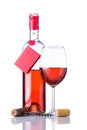 Rose Bottle Wine with Label and Wineglass on White Royalty Free Stock Photo