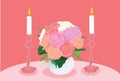 Rose Bouquet and Candle Light Vintage Vector Illustration