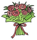 Rose bouquet doodle. Flower gift. Party decoration