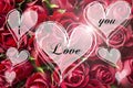 Rose bouquet a love you message in heart light hearts card valentine Royalty Free Stock Photo