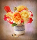 Rose Bouquet with garden snail still life