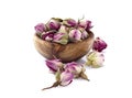 Rose bud tea isolated. Dried Rose Flower Herbal Tea