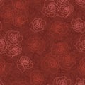 Red and Pink Rose Outlined Flower Bundles and Red Leaf Outlines Valentines Day Textiles for Fashion Surface Design