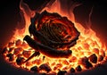 A rose burning on black background