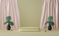 Rose color podium empty with curtain in beige composition for modern stage display ,abstract showcase background  ,Concept 3d Royalty Free Stock Photo