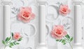 Rose and columns. Photo wallpaper for interior. 3D rendering.
