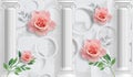 Rose and columns. Photo wallpaper for interior. 3D rendering. Royalty Free Stock Photo