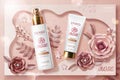 Rose cosmetic ads with paper flower